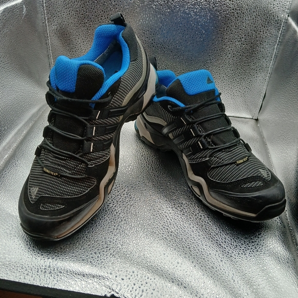 Adidas Black and Blue Athletic Sneakers with Cushioned...